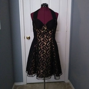 Isiz Minelli Black Shimmery Lace Fit & Flare Dress